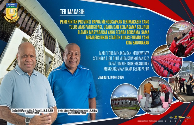 Pemprov Papua Apresiasi Semangat Gotong Royong Masyarakat Bersihkan Stadion Lukas Enembe